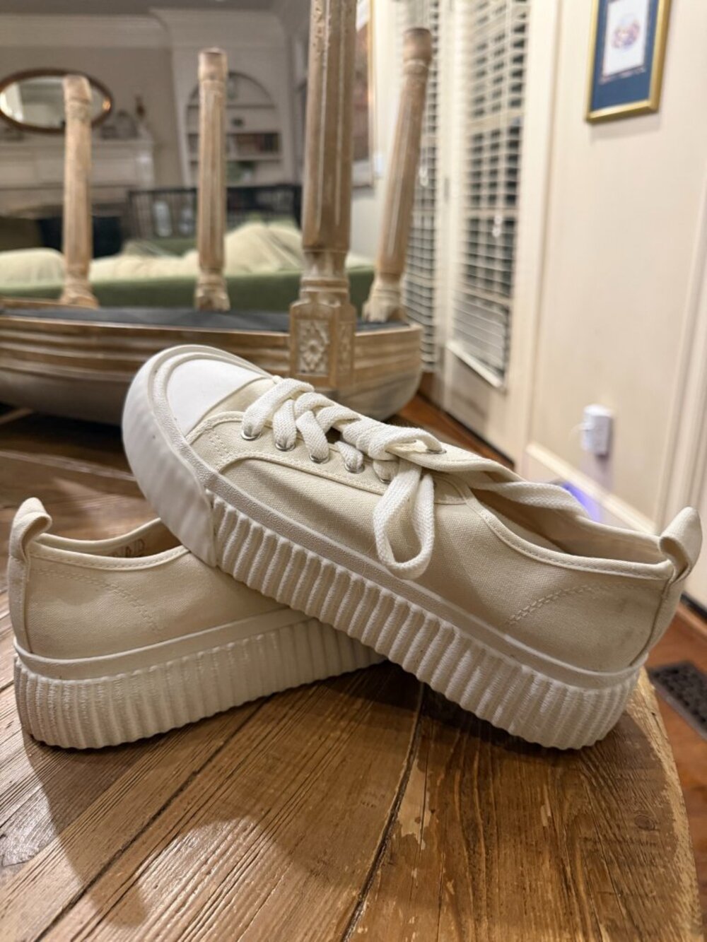 Cream Platform Canvas Sneakers EU Size 41